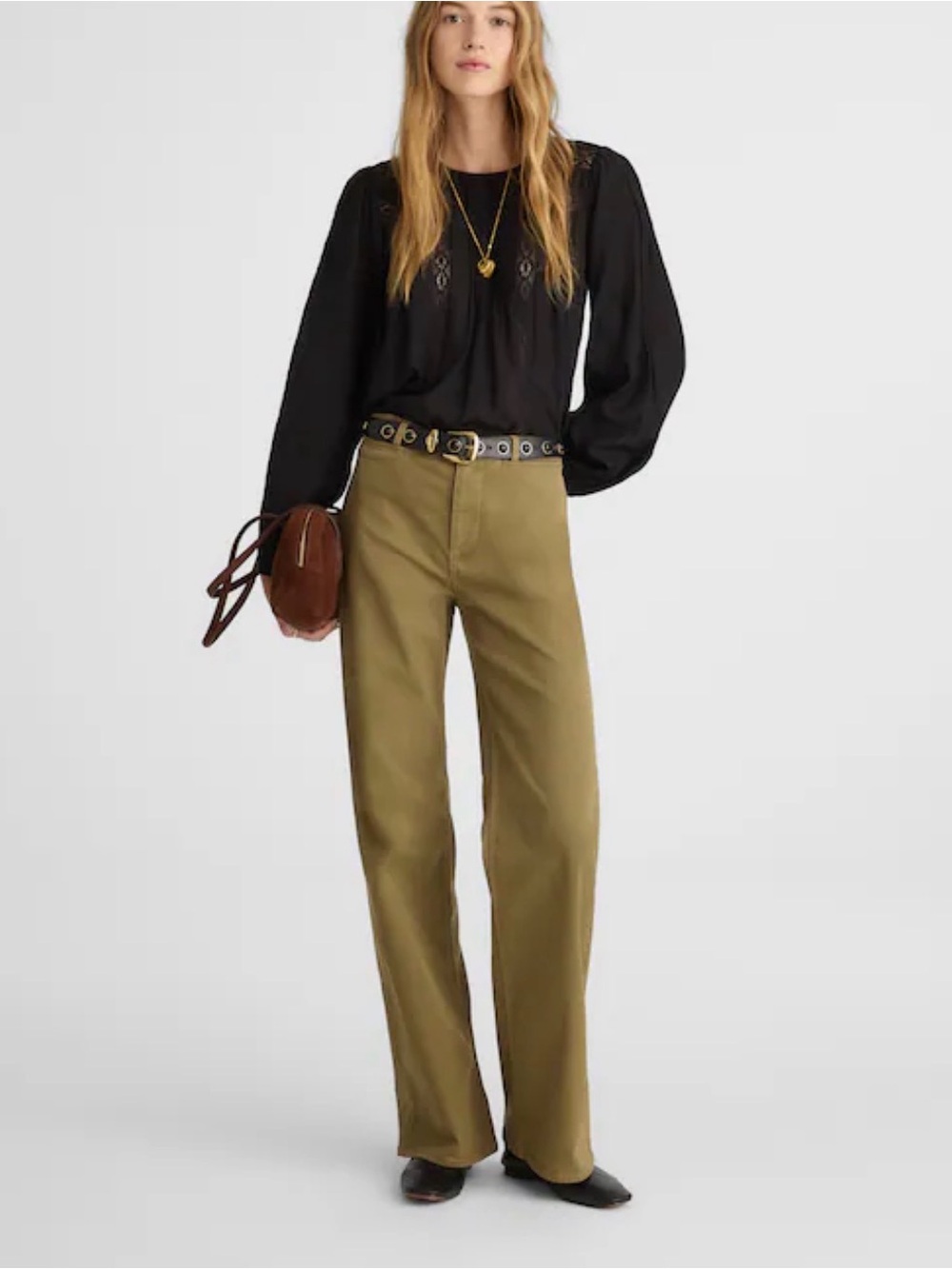 Madewell Women’s Size 30 The Wide-Leg  Trouser Pant Twill Green Khaki